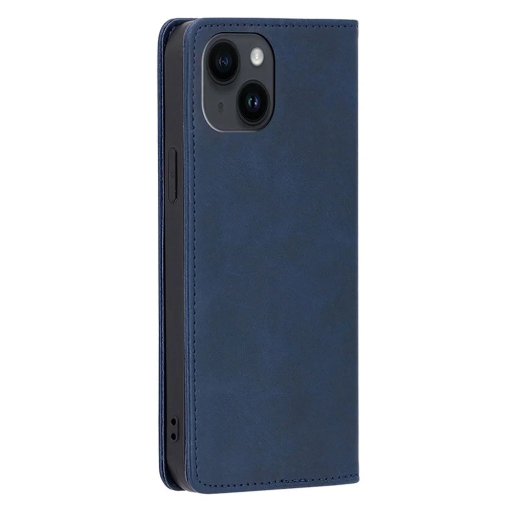 For iPhone 15 Calf Texture Magnetic Closing Cover Leather Wallet Stand Phone Case - Sapphire - 6