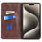For iPhone 15 Pro Max Cowhide Texture Phone Cover PU Leather Stand Case with Card Slots - Black - 2