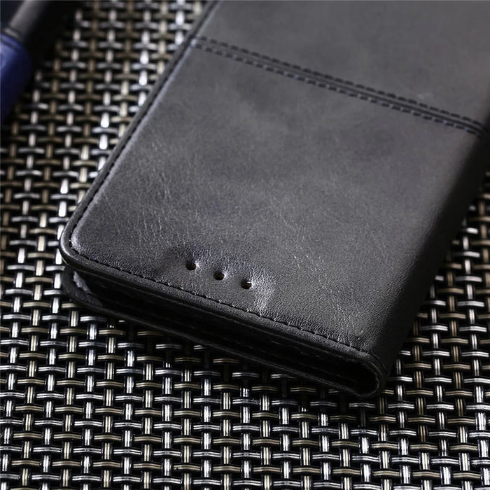 For iPhone 15 Pro Max Cowhide Texture Phone Cover PU Leather Stand Case with Card Slots - Black - 6