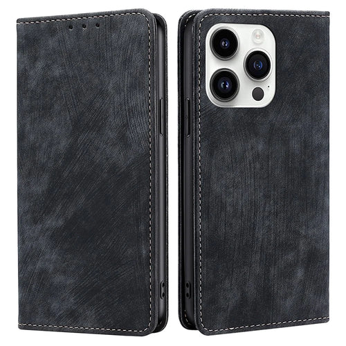 For iPhone 15 Pro Max RFID Blocking PU Leather Phone Case Magnetic Closing Wallet Stand Cover - Black - 1