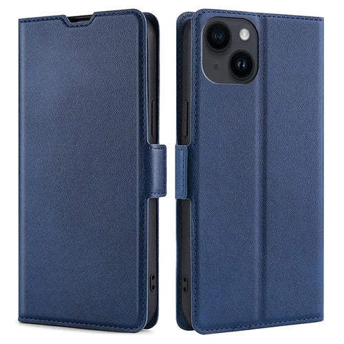 For iPhone 15 Plus TPU+PU Leather Shell Shockproof Card Slot Phone Case Phone Stand Cover - Blue - 1