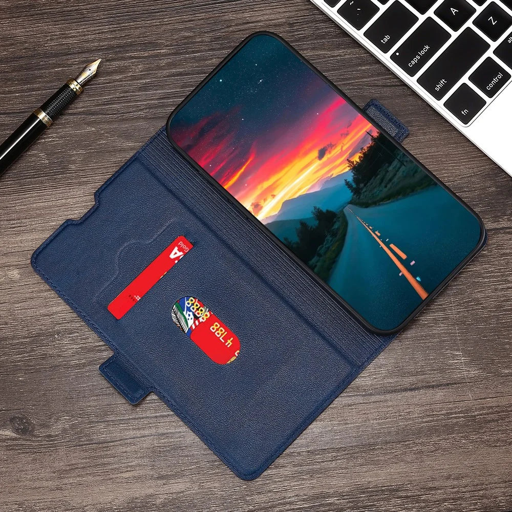 For iPhone 15 Plus TPU+PU Leather Shell Shockproof Card Slot Phone Case Phone Stand Cover - Blue - 5