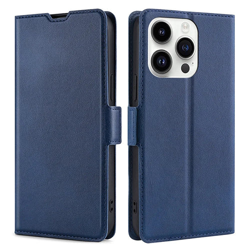 For iPhone 15 Pro Shockproof Card Slot Phone Case Phone Stand Cover TPU+PU Leather Shell - Blue - 1