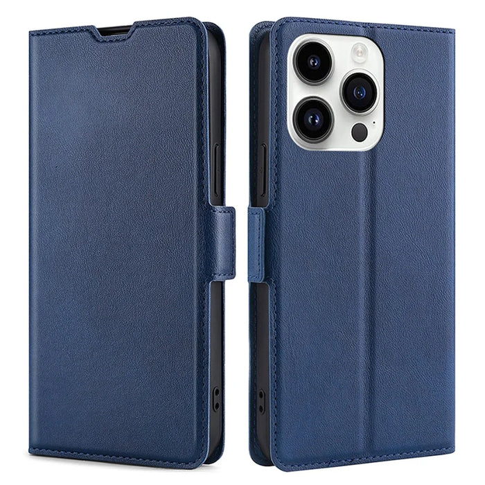 For iPhone 15 Pro Shockproof Card Slot Phone Case Phone Stand Cover TPU+PU Leather Shell - Blue - 1