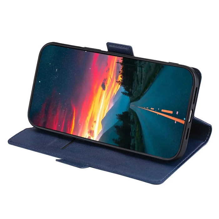 For iPhone 15 Pro Shockproof Card Slot Phone Case Phone Stand Cover TPU+PU Leather Shell - Blue - 3