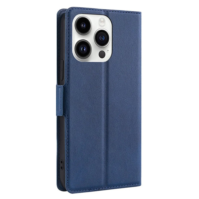 For iPhone 15 Pro Shockproof Card Slot Phone Case Phone Stand Cover TPU+PU Leather Shell - Blue - 7