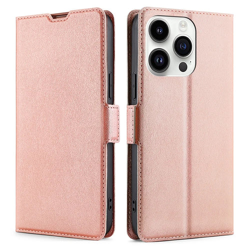 For iPhone 15 Pro Max Phone Case Shockproof Card Slot TPU+PU Leather Shell Phone Stand Cover - Rose Gold - 1