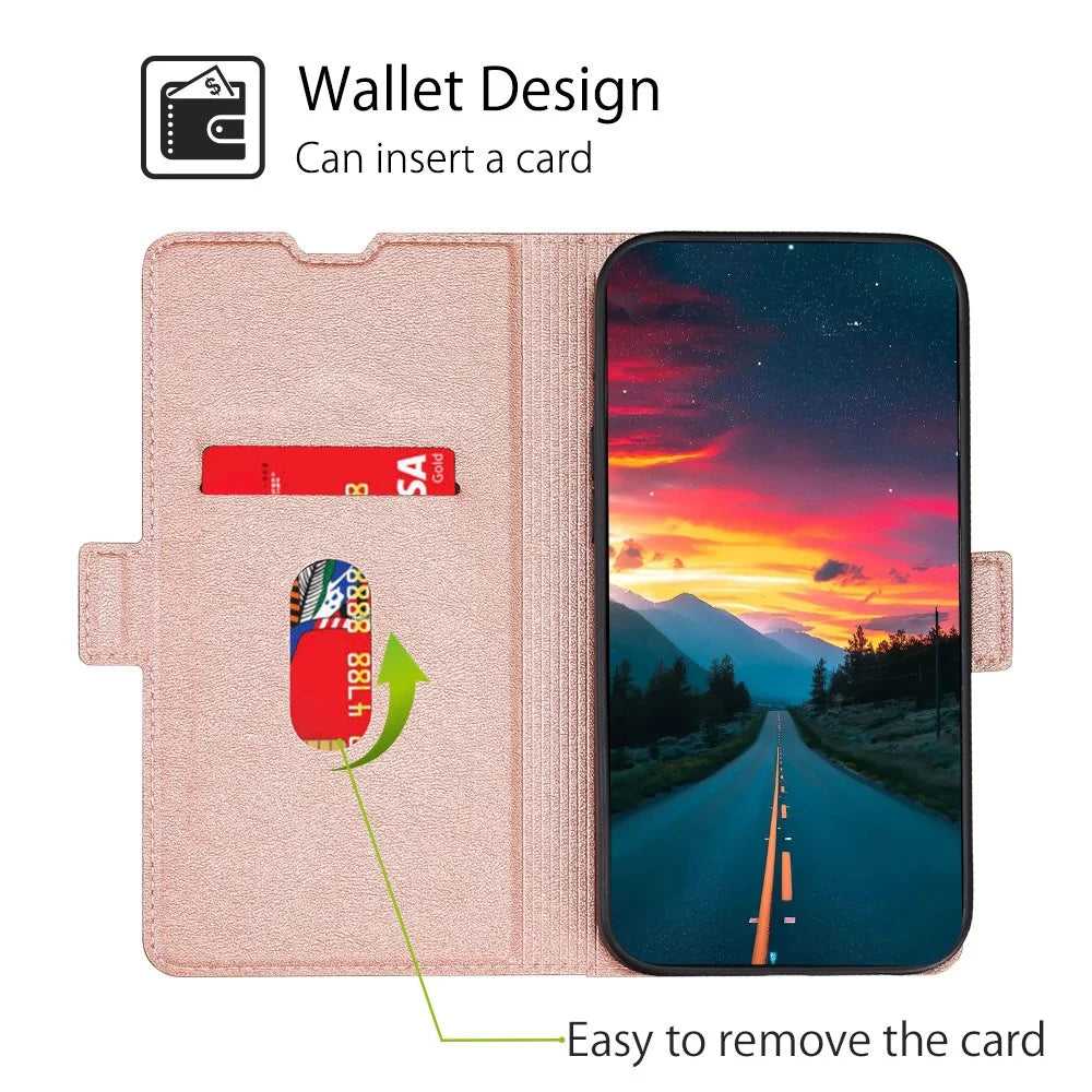 For iPhone 15 Pro Max Phone Case Shockproof Card Slot TPU+PU Leather Shell Phone Stand Cover - Rose Gold - 2