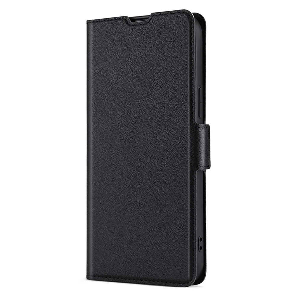 For iPhone 15 Card Slot Phone Case TPU+PU Leather Shell Shockproof Phone Stand Cover - Black - 6