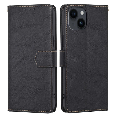 For iPhone 15 Anti-Scratch PU Leather Flip Case RFID Blocking Wallet Stand Phone Cover - Black - 1