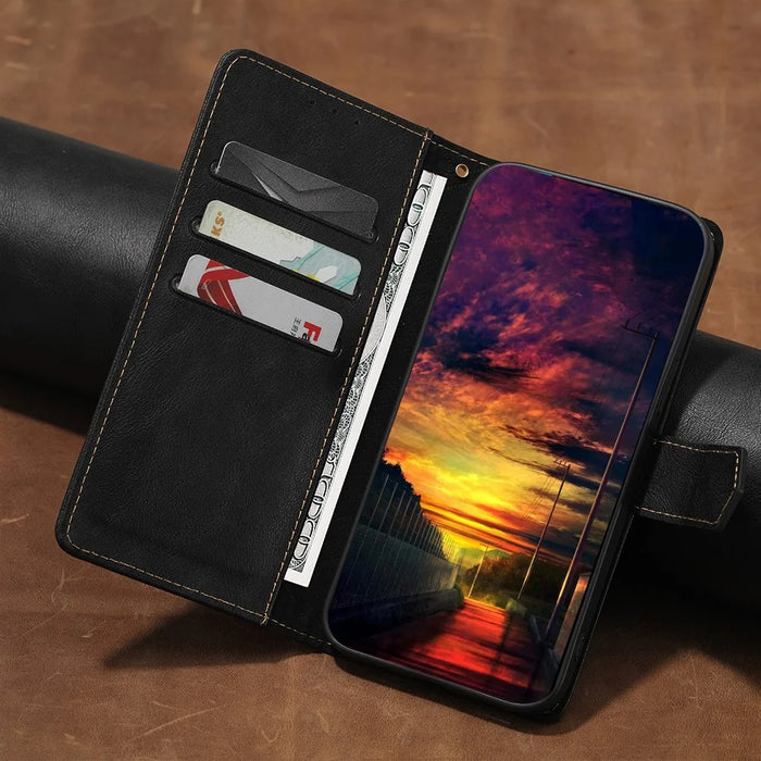 For iPhone 15 Anti-Scratch PU Leather Flip Case RFID Blocking Wallet Stand Phone Cover - Black - 6