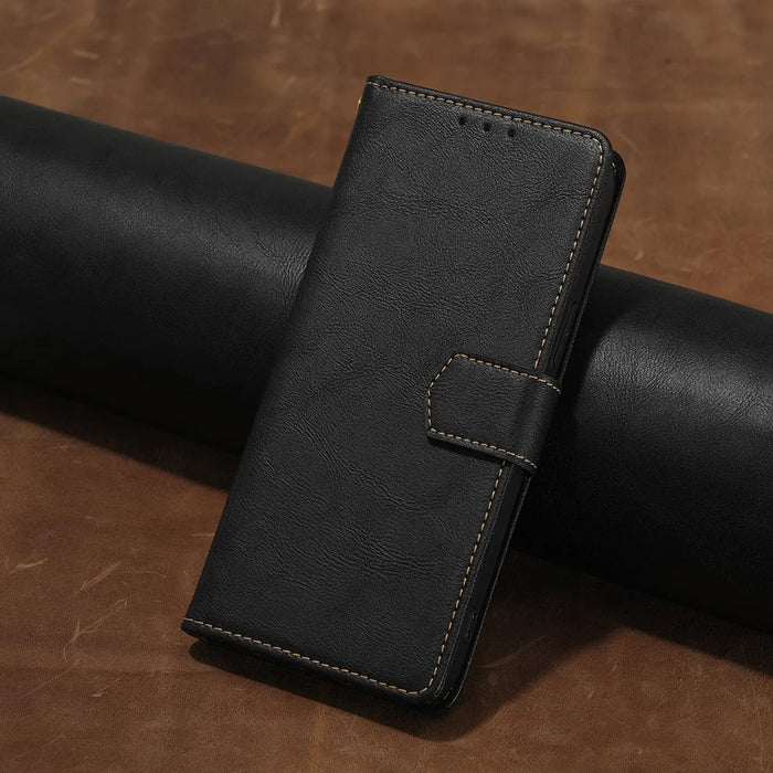 For iPhone 15 Anti-Scratch PU Leather Flip Case RFID Blocking Wallet Stand Phone Cover - Black - 7