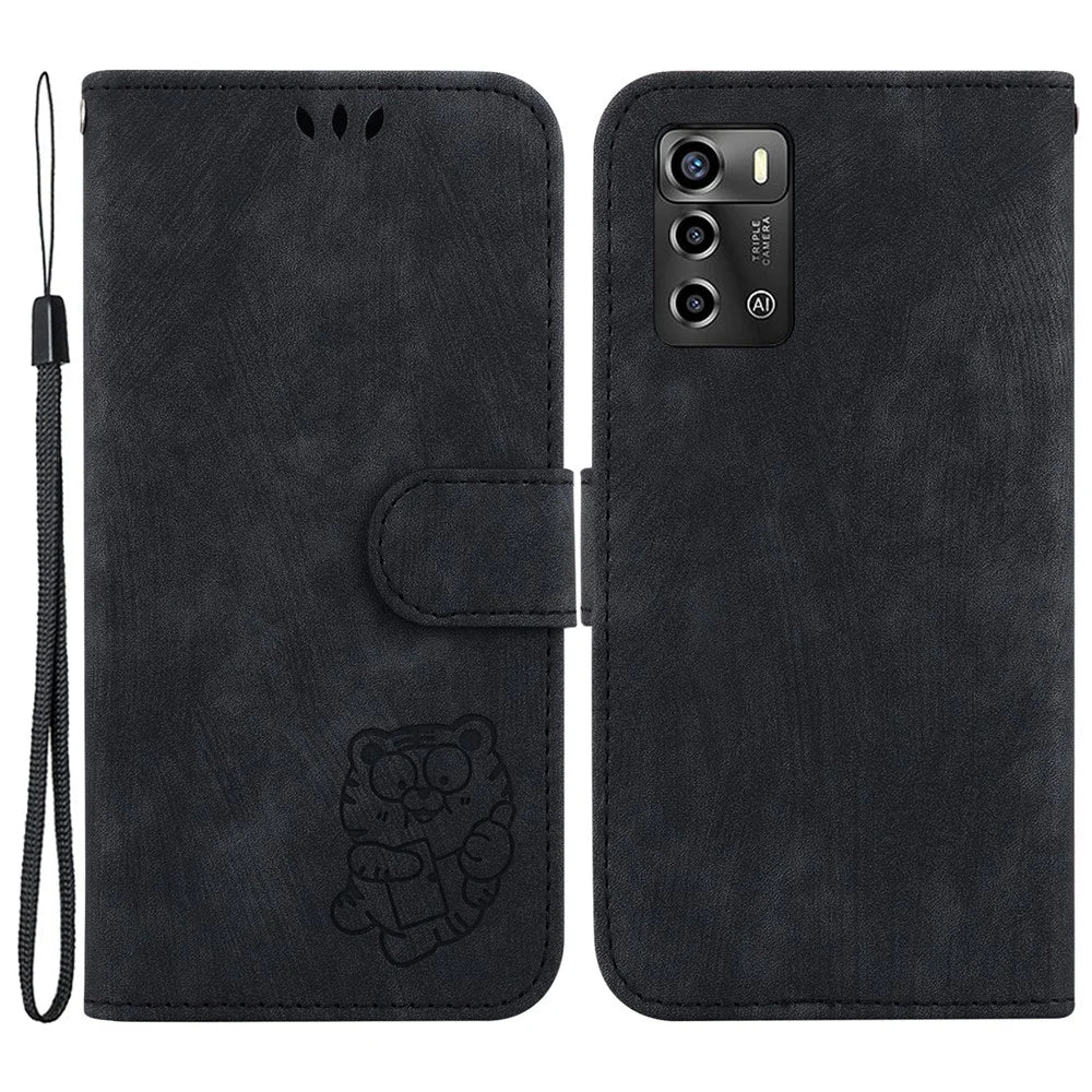 For ZTE Blade A72 / Blade V40 Vita Magnetic Clasp Protective Case Lovely Tiger Imprint Leather Cover with Wallet - Black - 1