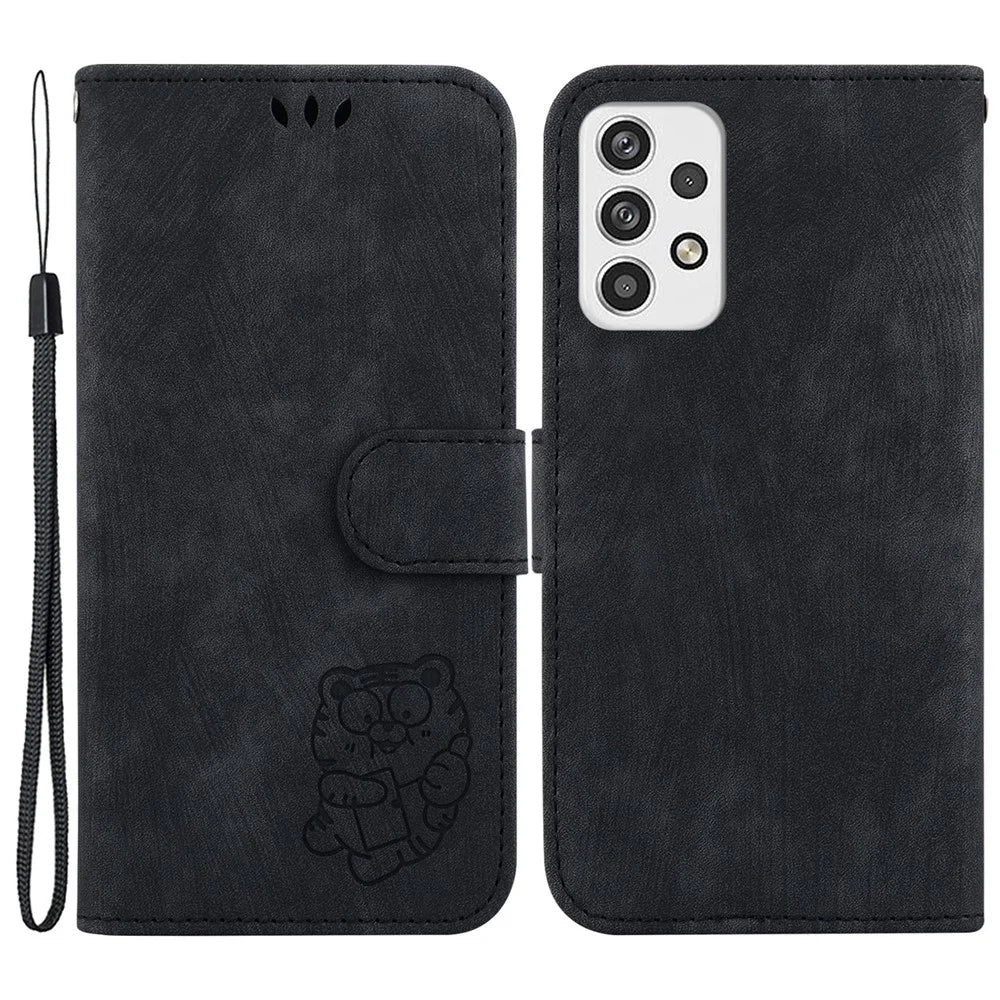 Flip Case for Samsung Galaxy A53 5G Adjustable Stand Wallet Tiger Pattern Imprinted PU Leather Cellphone Cover - Black - 1