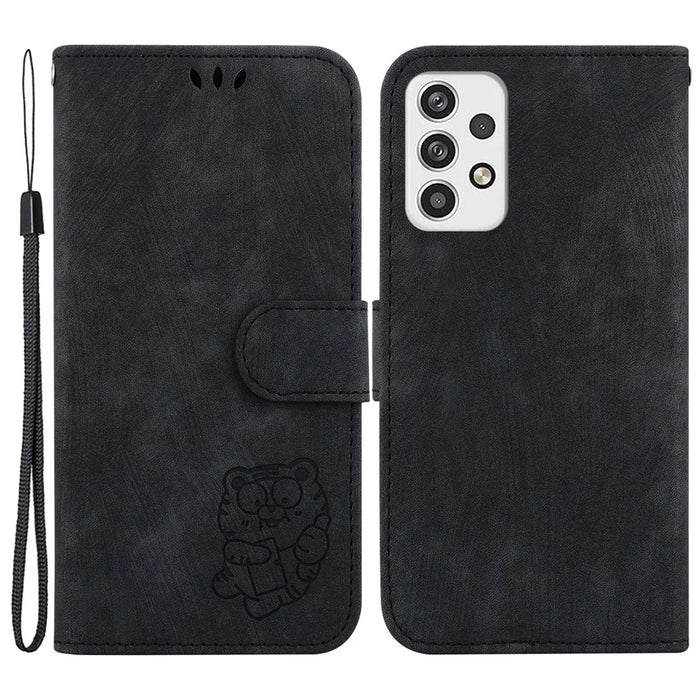 For Samsung Galaxy A73 5G Tiger Pattern Imprinted PU Leather Wallet Phone Cover Flip Stand Case - Black - 1