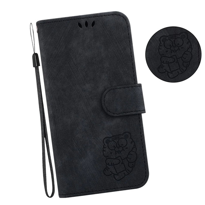 For Samsung Galaxy A73 5G Tiger Pattern Imprinted PU Leather Wallet Phone Cover Flip Stand Case - Black - 5