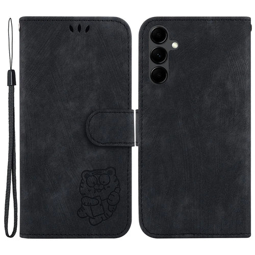 For Samsung Galaxy A24 4G (162.1 x 77.6 x 8.3mm) Imprinted Tiger Pattern Phone Case PU Leather Stand Wallet Cover - Black - 1