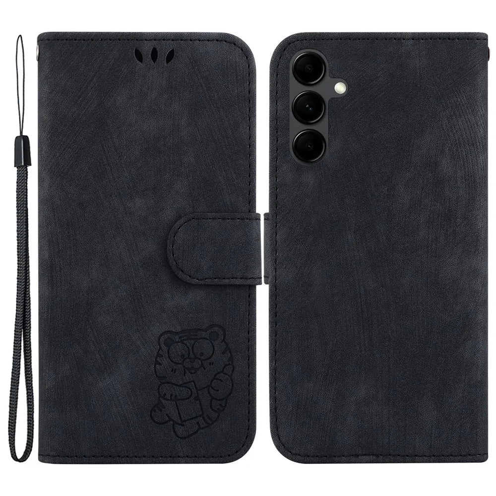 For Samsung Galaxy A14 5G / A14 4G PU Leather Cover Tiger Pattern Imprinted Stand Wallet Protective Phone Case - Black - 1