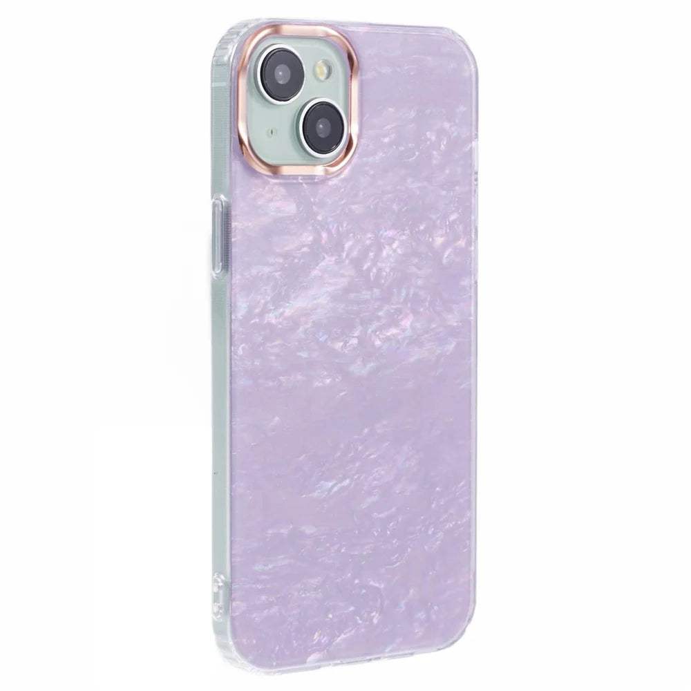 For iPhone 15 TPU+PC Scratch Resistant Phone Cover IMD Shell Pattern Back Protector Case - Light Purple - 1