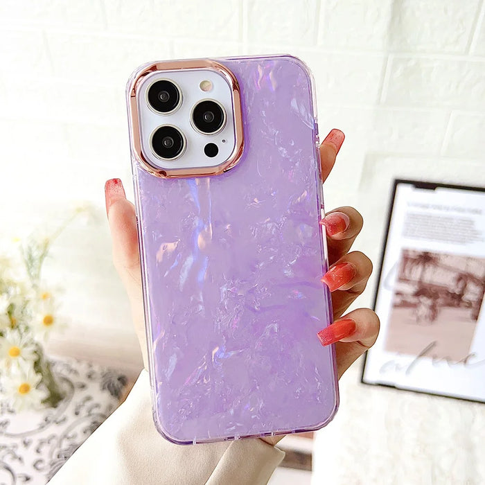 TPU+PC Phone Cover for iPhone 15 Pro Max , IMD Shell Pattern Back Protector Case - Light Purple - 2