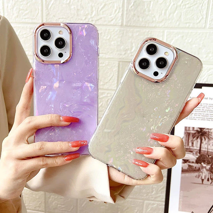 TPU+PC Phone Cover for iPhone 15 Pro Max , IMD Shell Pattern Back Protector Case - Light Purple - 6