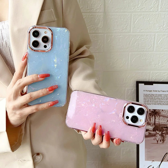 TPU+PC Phone Cover for iPhone 15 Pro Max , IMD Shell Pattern Back Protector Case - Light Purple - 7