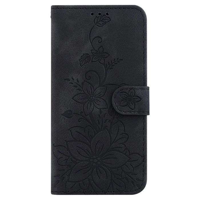 For Google Pixel 8 Pro PU Leather Wallet Phone Case Lily Flower Imprint Anti-fall Stand Shell - Black - 7