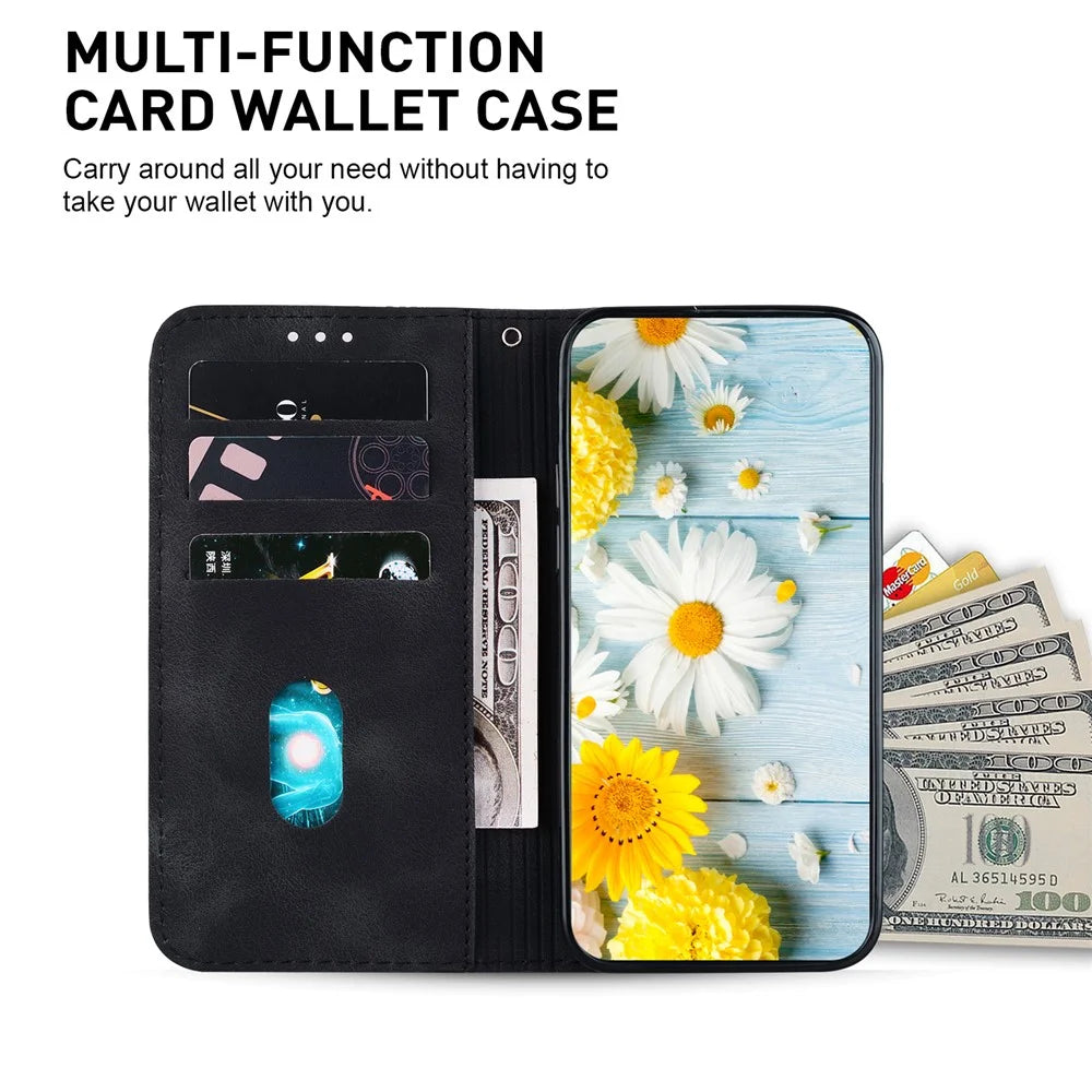 For Samsung Galaxy A34 5G Leather Wallet Phone Case Imprinted Lily Flower Folding Stand Cover - Black - 2