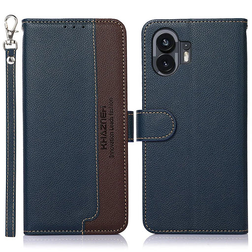 KHAZNEH For Nothing Phone (2) Anti-Scratch Phone Shell Litchi Texture Wallet Stand RFID Blocking PU Leather Case - Blue - 1