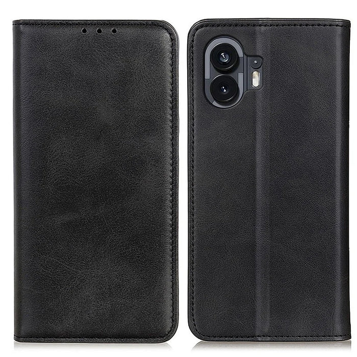For Nothing Phone (2) Wallet Phone Case Stand Protective Shell Cowhide Texture Split Leather Phone Cover - Black - 1