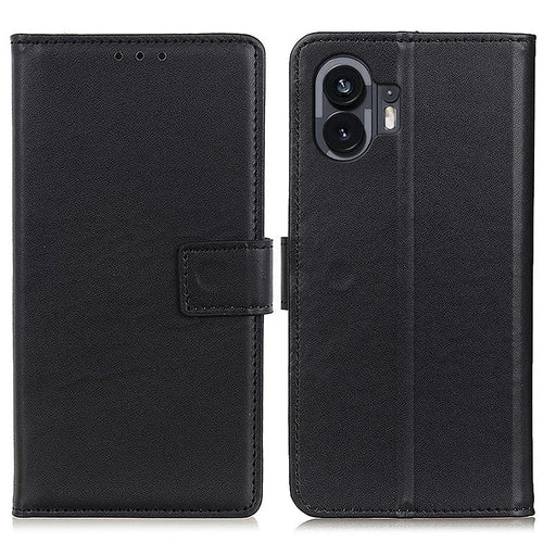 For Nothing Phone (2) Stand Phone Cover Anti-Scratch Textured PU Leather Wallet Smartphone Case - Black - 1