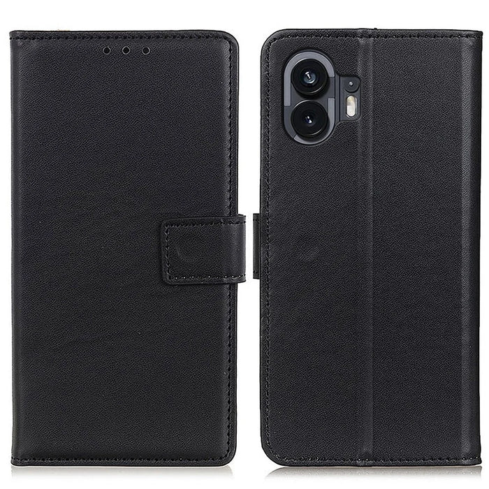 For Nothing Phone (2) Stand Phone Cover Anti-Scratch Textured PU Leather Wallet Smartphone Case - Black - 1