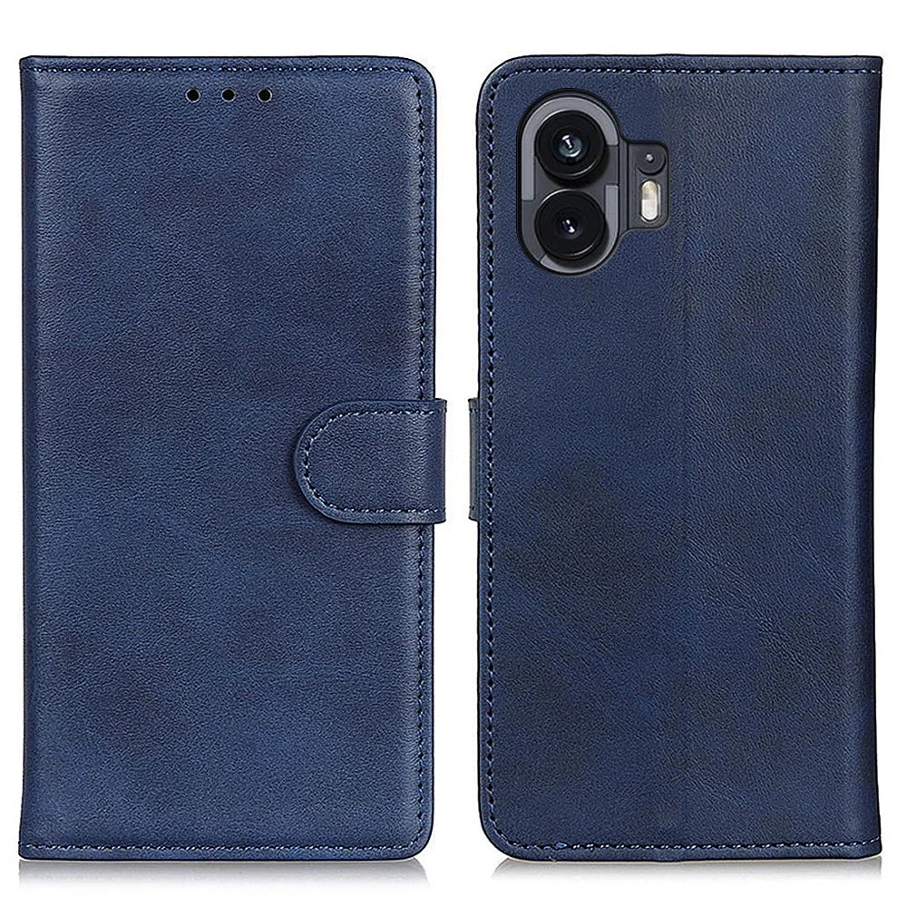 PU Leather Phone Case for Nothing Phone (2) , Cowhide Texture Wallet Full Protection Stand Cover - Blue - 1