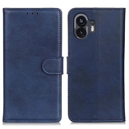 PU Leather Phone Case for Nothing Phone (2) , Cowhide Texture Wallet Full Protection Stand Cover - Blue - 1