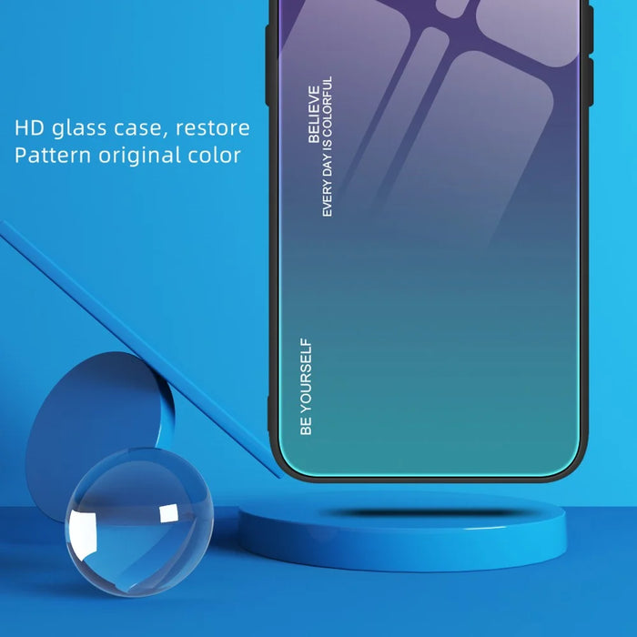 For Samsung Galaxy S23 FE Gradient Color Case Tempered Glass+PC+TPU Protective Phone Cover - Blue+Black - 3