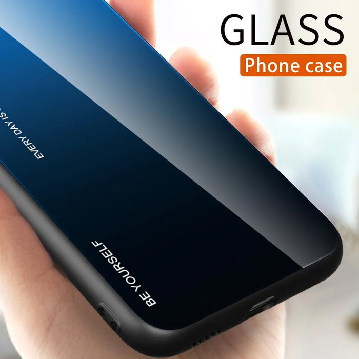 For Samsung Galaxy S23 FE Gradient Color Case Tempered Glass+PC+TPU Protective Phone Cover - Blue+Black - 4