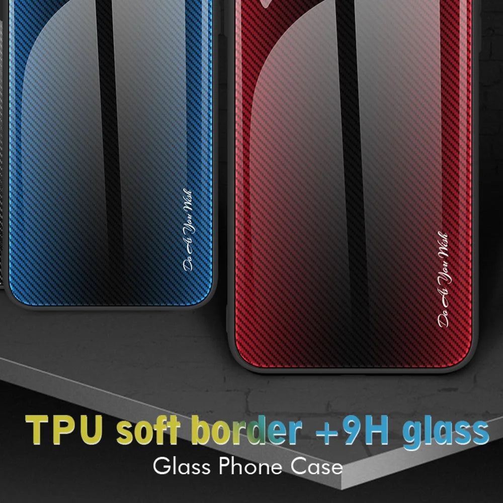 For Samsung Galaxy S23 FE Tempered Glass+Soft TPU Phone Case Carbon Fiber Texture Cell Phone Cover - Black - 2
