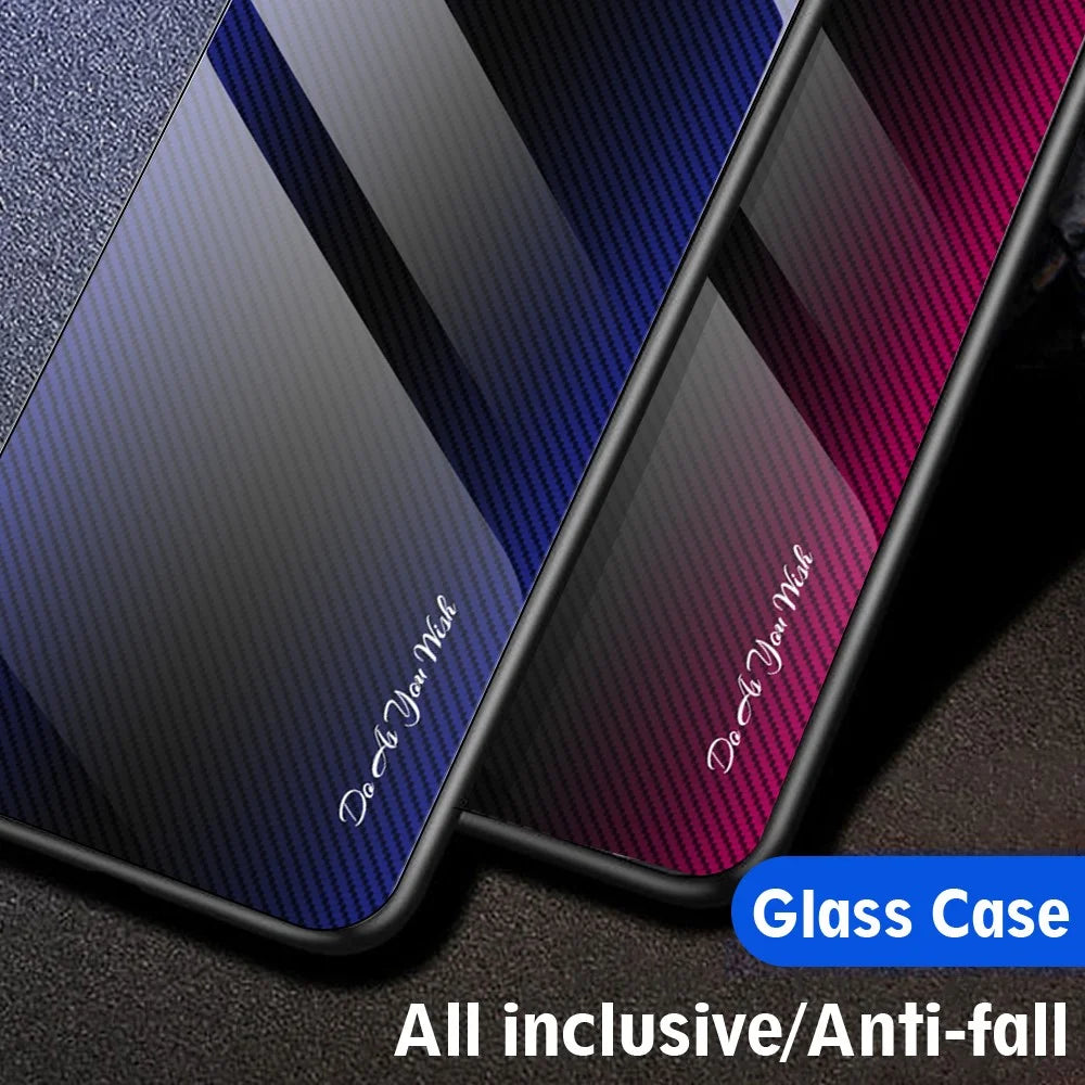 For Samsung Galaxy S23 FE Tempered Glass+Soft TPU Phone Case Carbon Fiber Texture Cell Phone Cover - Black - 3