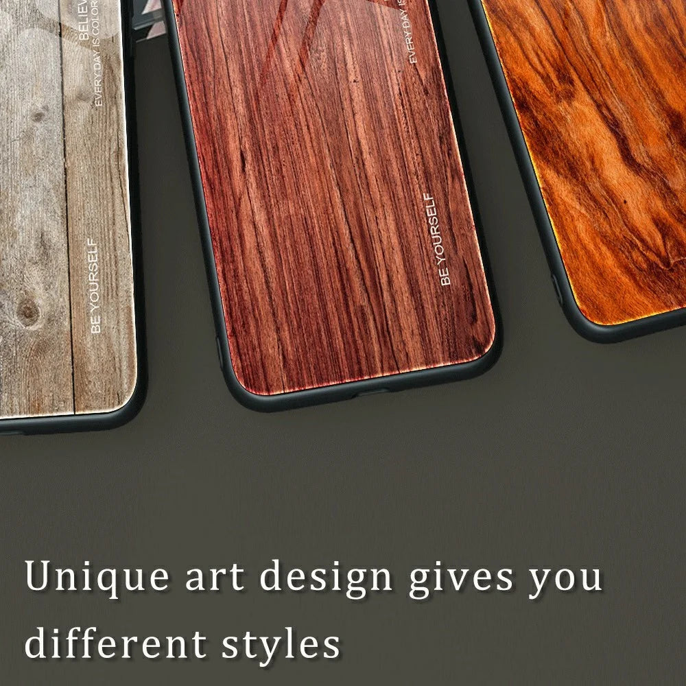 For Samsung Galaxy S23 FE Wood Texture Protective Case Shockproof Tempered Glass TPU Frame Phone Cover - Brown - 5
