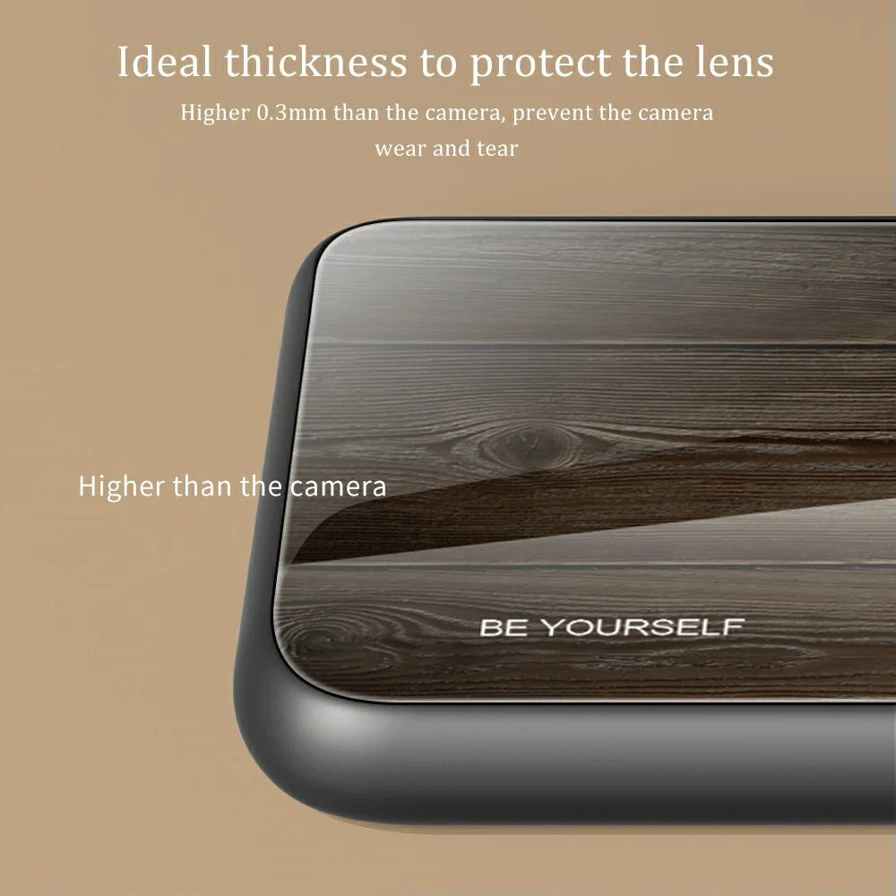 For Samsung Galaxy S23 FE Wood Texture Protective Case Shockproof Tempered Glass TPU Frame Phone Cover - Brown - 7
