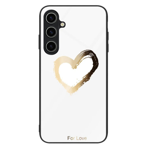 For Samsung Galaxy S23 FE Pattern Printed Tempered Glass Cover PC+TPU Shock Absorption Phone Case - For Love / White - 1