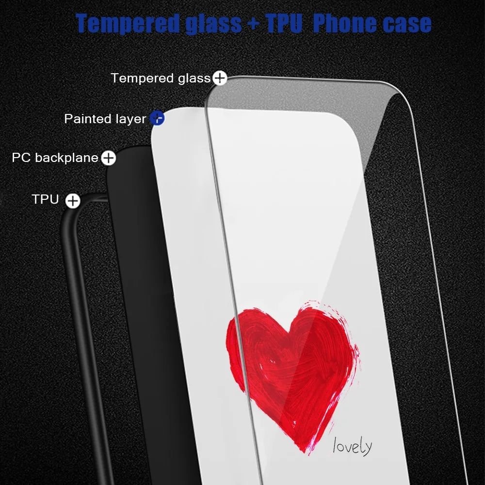 For Samsung Galaxy S23 FE Pattern Printed Tempered Glass Cover PC+TPU Shock Absorption Phone Case - For Love / White - 7