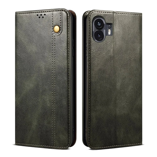 PU Leather Case for Nothing Phone (2) , Anti-Scratch Waxy Crazy Horse Texture Wallet Stand Phone Cover - Green - 1