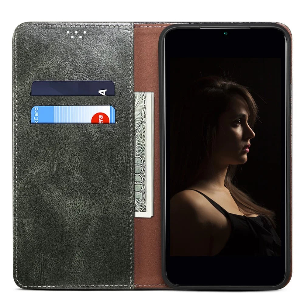 PU Leather Case for Nothing Phone (2) , Anti-Scratch Waxy Crazy Horse Texture Wallet Stand Phone Cover - Green - 2
