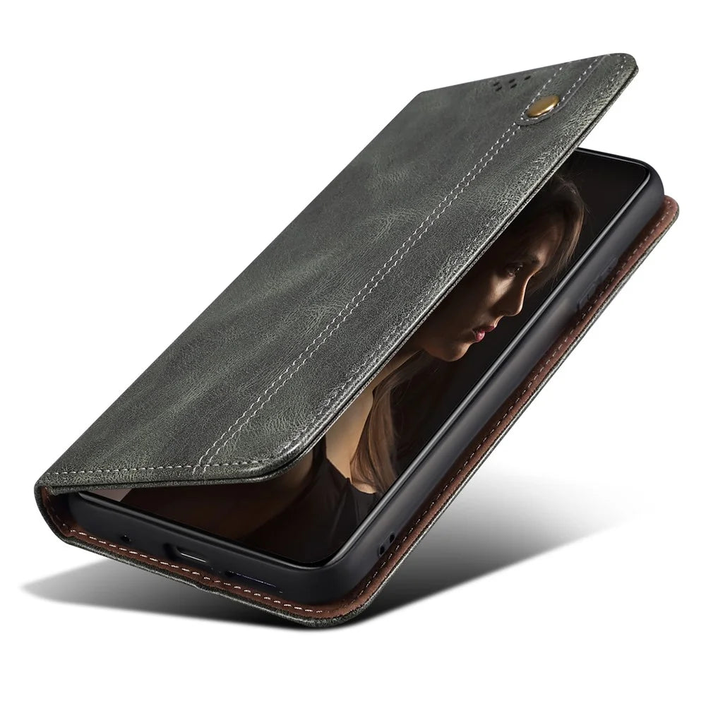 PU Leather Case for Nothing Phone (2) , Anti-Scratch Waxy Crazy Horse Texture Wallet Stand Phone Cover - Green - 4