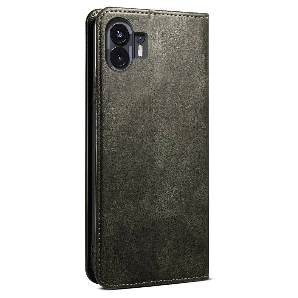 PU Leather Case for Nothing Phone (2) , Anti-Scratch Waxy Crazy Horse Texture Wallet Stand Phone Cover - Green - 7