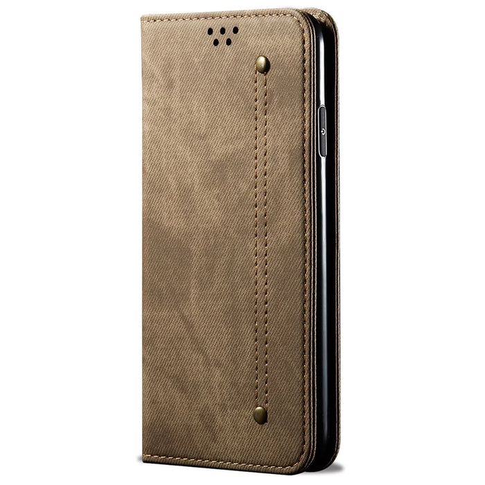 For Nothing Phone (2) Jeans Cloth Texture Flip Wallet Case PU Leather Protective Stand Cell Phone Cover - Khaki - 5