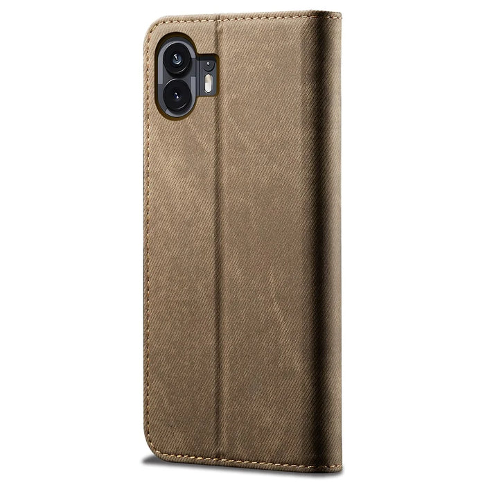 For Nothing Phone (2) Jeans Cloth Texture Flip Wallet Case PU Leather Protective Stand Cell Phone Cover - Khaki - 6
