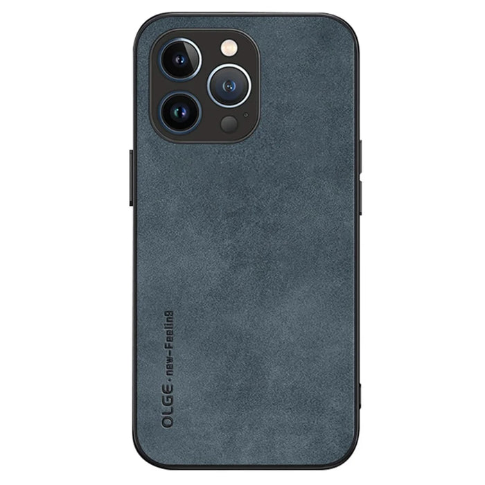 OLGE For iPhone 15 Pro Max PU Leather+TPU Back Case Scratch Resistant Protective Phone Cover - Blue - 1