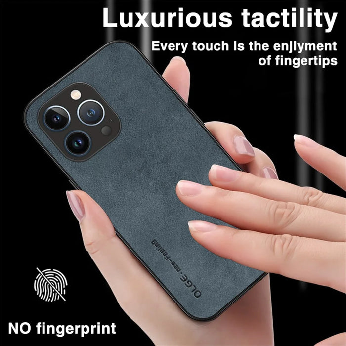 OLGE For iPhone 15 Pro Max PU Leather+TPU Back Case Scratch Resistant Protective Phone Cover - Blue - 3